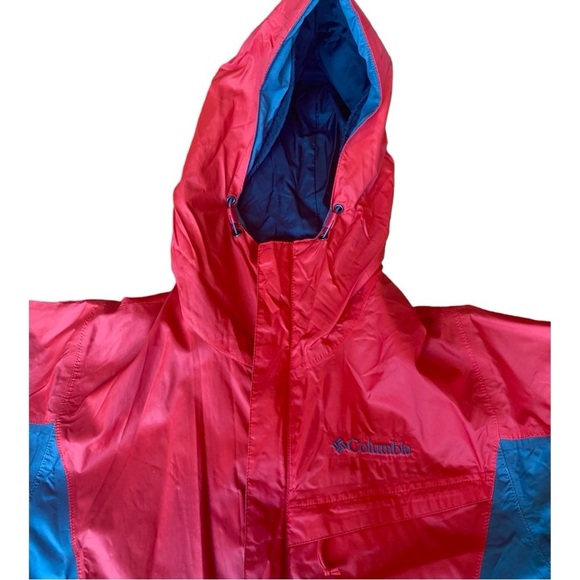 Columbia Mens S Red & Gray Zip Packable Rain Jacket Full Zip Hooded Windbreaker - Picture 3 of 11
